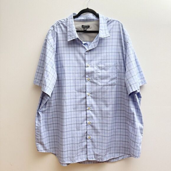 Van Heusen Shirt Mens 3XLT XXXLT Light Blue Plaid Short Sleeve Button Down - Picture 1 of 6